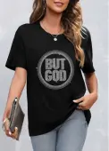 Modlily Hot Stamping Letter Black Round Neck T Shirt - 4XL