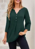 Modlily Heart Shape Button Split Neck Blackish Green Blouse - S