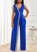 Modlily Royal Blue Sequin Long Sleeveless V Neck Jumpsuit - XXL