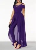 Modlily Purple Asymmetry Ankle Length Short Sleeve Off Shoulder Jumpsuit - XL