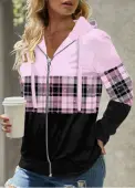 Modlily Light Purple Tartan Print Long Sleeve Hoodie - XXL