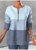 Modlily Light Blue Zipper Contrast Long Sleeve Sweatshirt - M