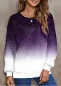 Modlily Purple Ombre Long Sleeve Round Neck Sweatshirt - XXL