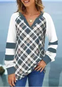 Modlily Multi Color Patchwork Plaid Long Sleeve Sweatshirt - XXL