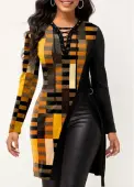 Modlily Yellow Split Geometric Print Long Sleeve T Shirt - XXL