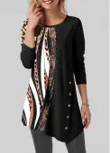 Modlily Black Leopard Long Sleeve Round Neck T Shirt - M