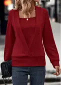Modlily Wine Red Fake 2in1 Long Sleeve Sweatshirt - XXL