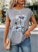 Modlily Light Grey Marl Floral Print T Shirt - L