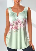 Modlily Light Green Zipper Floral Print Tank Top - M
