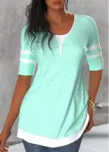 Modlily Mint Green Patchwork Round Neck T Shirt - XL