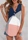 Modlily Multi Color Button V Neck Tank Top - M