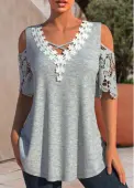Modlily Light Grey Marl Patchwork Half Sleeve T Shirt - M