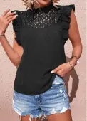 Modlily Black Patchwork Short Sleeve High Neck T Shirt - S