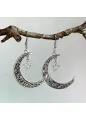 Modlily Iron Detail Silver Moon Design Earrings - One Size