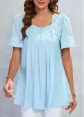 Modlily Light Blue Lace Half Sleeve Square Neck Blouse - M