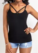 Modlily Black Criss Cross Strappy Square Neck Camisole Top - XXL