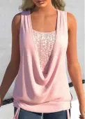 Modlily Light Pink Sequin Draped Neck Tank Top - XL
