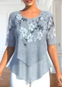 Modlily Grey Layered Floral Print Fake Two Piece Twinset - M