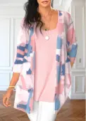 Modlily Light Pink Graffiti Print Cardigan and Tank Top - M