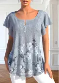 Modlily Grey Button Floral Print Short Sleeve T Shirt - S