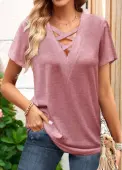 Modlily Dusty Pink Criss Cross Short Sleeve T Shirt - M