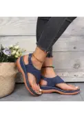 Modlily Navy Toe Post Mid Heel Sandals - 38