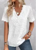 Modlily White Embroidery Short Sleeve V Neck Blouse - XXL