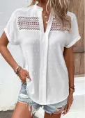 Modlily White Patchwork Short Sleeve Split Neck Blouse - XL