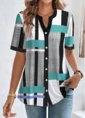 Modlily White Button Geometric Print Short Sleeve Blouse - XXL