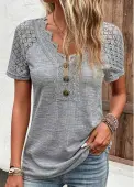 Modlily Grey Lace Short Sleeve V Neck T Shirt - M