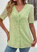 Modlily Green Lace Short Sleeve V Neck Blouse - M