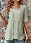 Modlily Sage Green Half Sleeve Fake Two Piece Twinset - XL