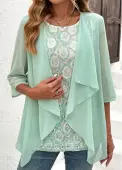 Modlily Mint Green 3/4 Sleeve Fake Two Piece Twinset - S