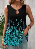 Modlily Black Cut Out Leaf Print Tank Top - XXL