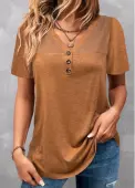 Modlily Dark Camel Patchwork Short Sleeve T Shirt - L