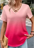 Modlily Hot Pink Criss Cross Ombre T Shirt - M
