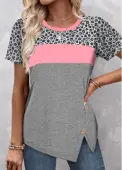 Modlily Pink Patchwork Leopard Short Sleeve T Shirt - M