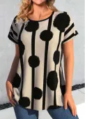 Modlily Dark Camel Geometric Print Short Sleeve T Shirt - L