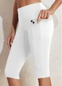 Modlily White Mid Waisted Knee Length Elastic Waist Leggings - M