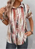 Modlily Multi Color Button Striped Short Sleeve Blouse - L