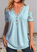 Modlily Dusty Blue Lace Short Sleeve T Shirt - XXL