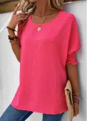 Modlily Hot Pink Smocked Half Sleeve T Shirt - M