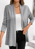 Modlily Grey Lace Patchwork Long Sleeve Cardigan - L