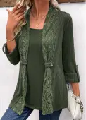 Modlily Olive Green Fake 2in1 Long Sleeve T Shirt - L