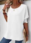 Modlily White Smocked Half Sleeve Round Neck T Shirt - M
