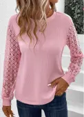Modlily Pink Lace Long Sleeve Round Neck T Shirt - XL