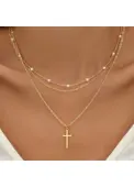 Modlily Gold Cross Pearl Detail Alloy Necklace Set - One Size