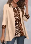 Modlily Light Camel Fake 2in1 Leopard Blouse - XXL