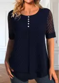 Modlily Navy Fake 2in1 Short Sleeve Round Neck Blouse - M