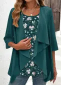 Modlily Blackish Green Fake 2in1 Floral Print Blouse - M